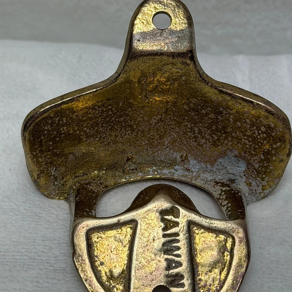Vintage Coca-Cola Wall Mounted Bottle Opener Brass Tone Metal Taiwan with Screws